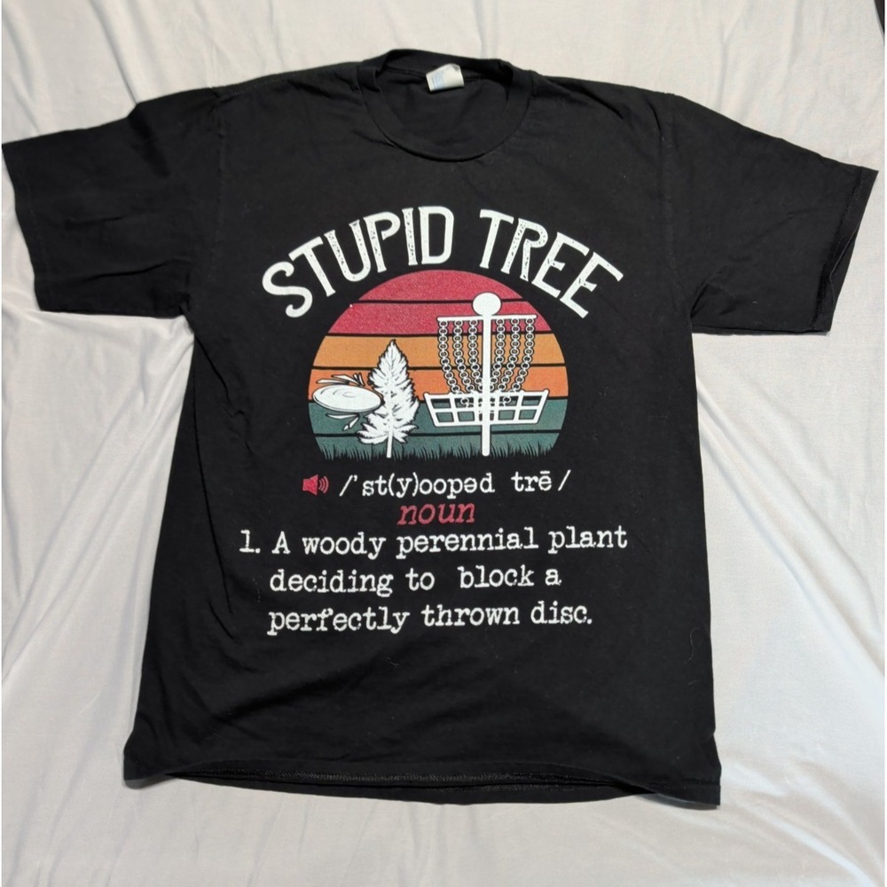 Port & Company Mens Stupid Tree Disc Golf Graphic T-Shirt Size Medium Black
